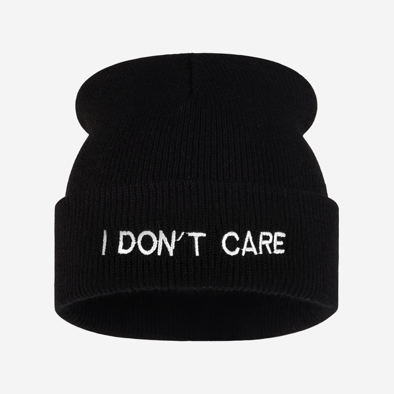 I DON'T CARE Text Knit Cuffed  - огляд і ціна Beanie Cuffed Knit