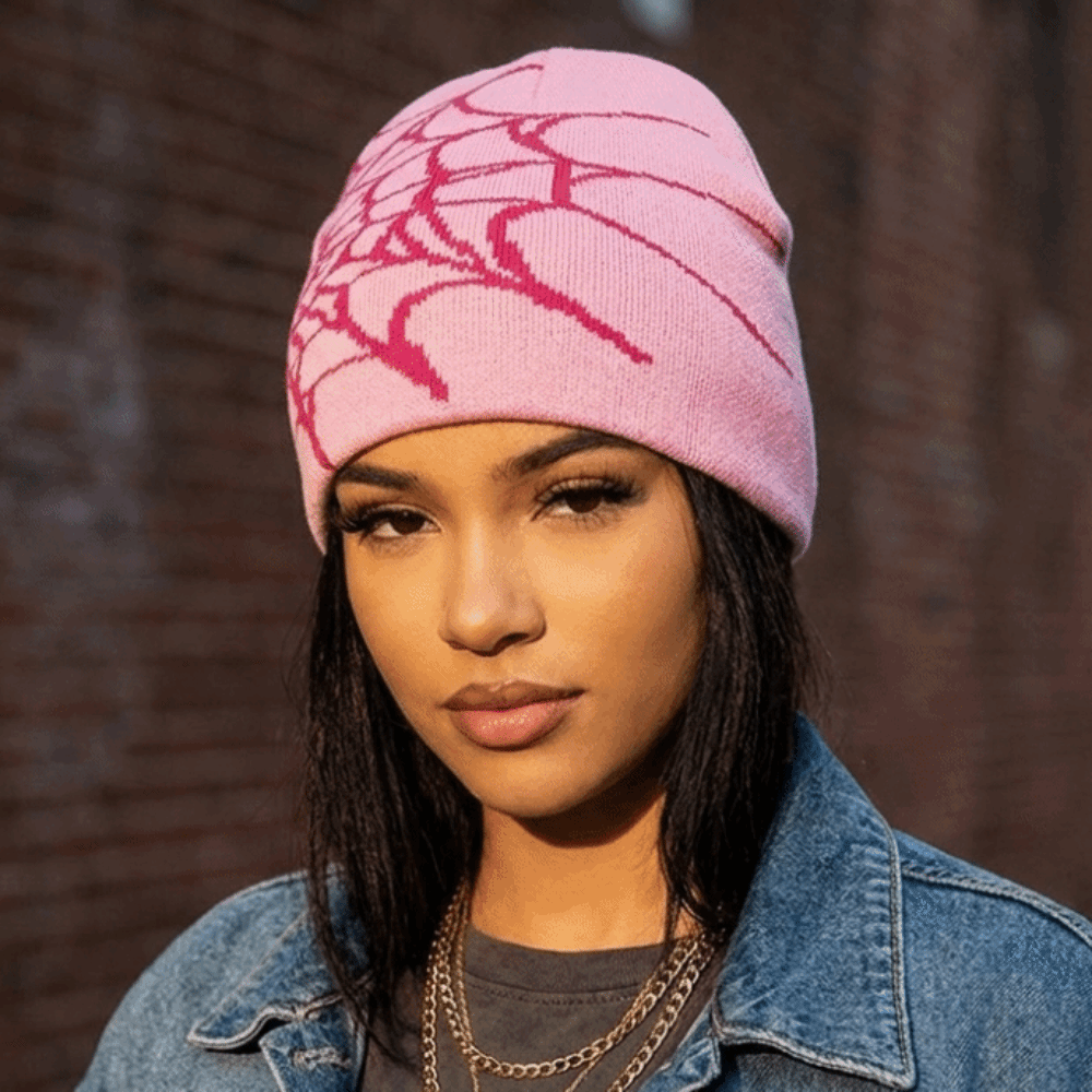 Y2K Soft Spider Web Pattern Be - огляд і ціна Beanie Cuffed Knit